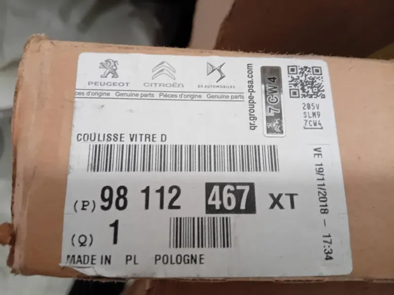 Canalina Scorrimento Cristallo Porta POST DX 98112467XT Peugeot 3008 II 2016