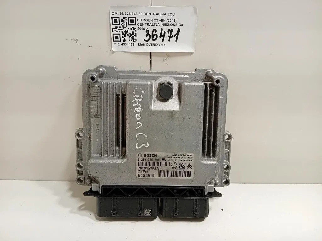 Centralina Iniezione 98 326 943 80 CENTRALINA ECU Citroen C3 III 2016