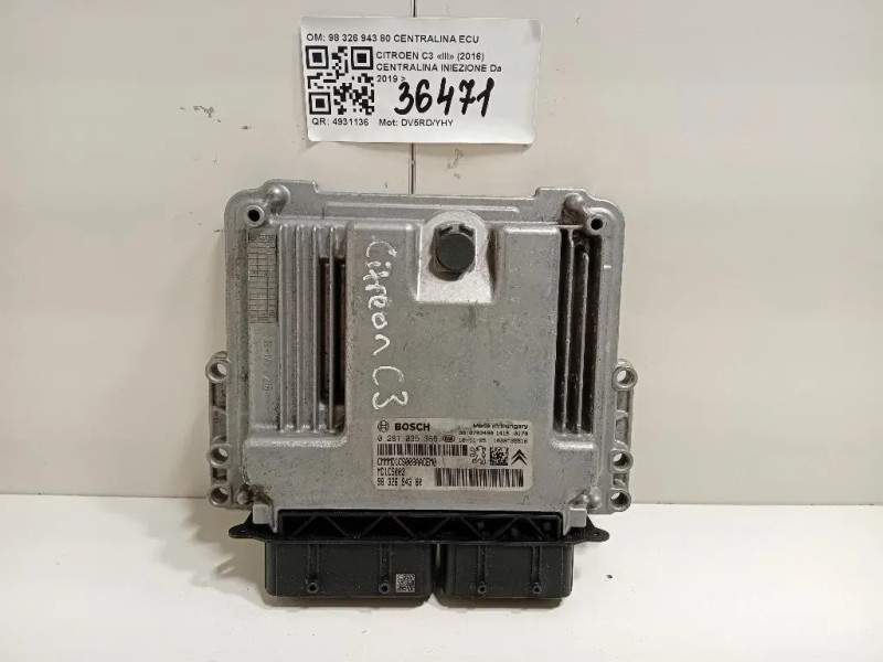 Centralina Iniezione 98 326 943 80 CENTRALINA ECU Citroen C3 III 2016