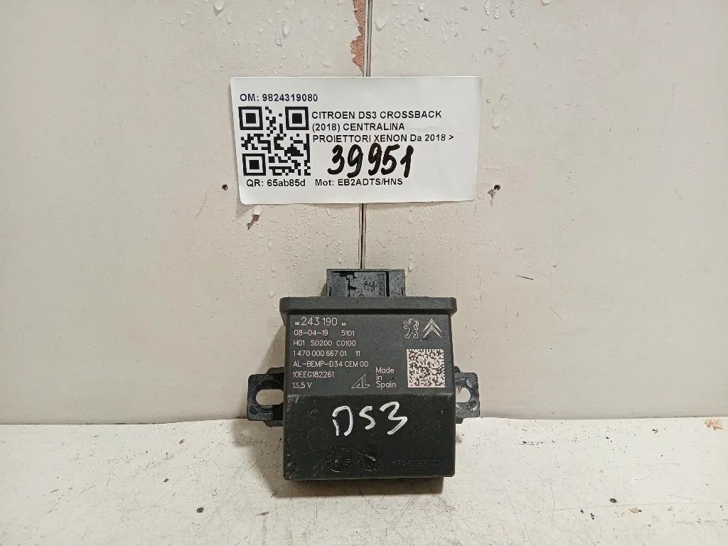 Centralina Proiettori Xenon 9824319080 Citroen DS3 Crossback 2018