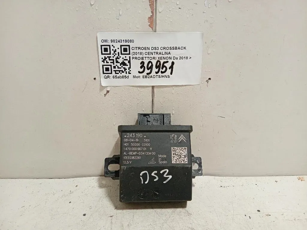 Centralina Proiettori Xenon 9824319080 Citroen DS3 Crossback 2018