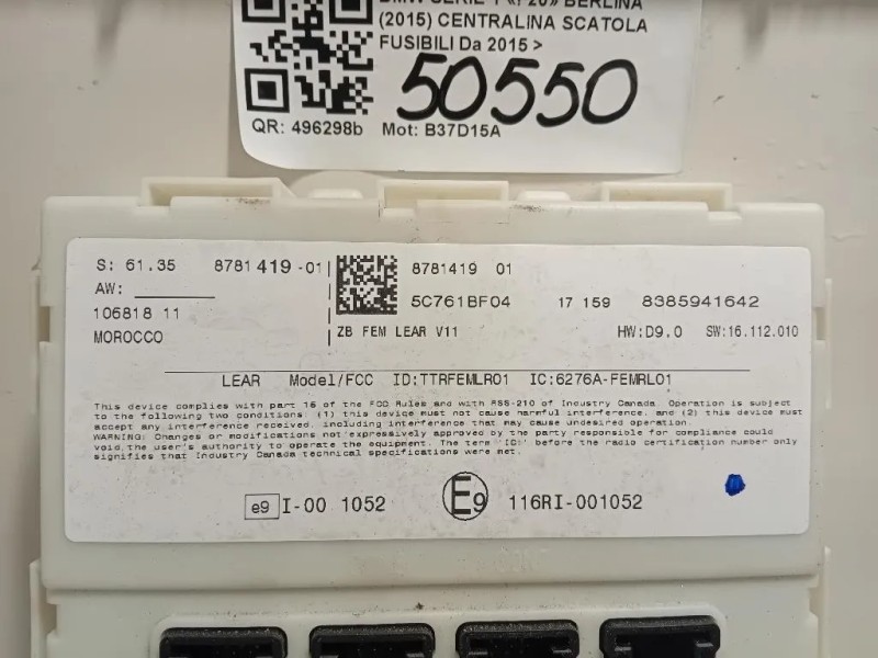 Centralina Scatola Fusibili 61358781419 Bmw Serie 1 F20 Berlina 2015