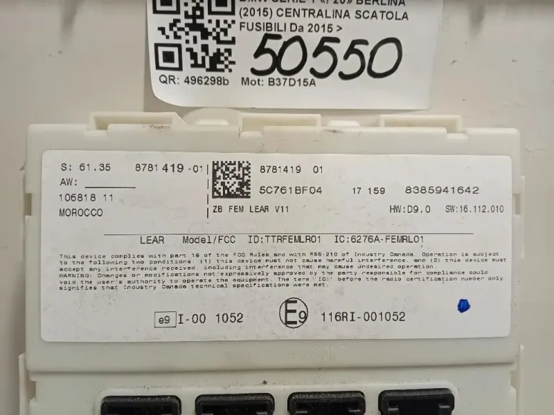 Centralina Scatola Fusibili 61358781419 Bmw Serie 1 F20 Berlina 2015