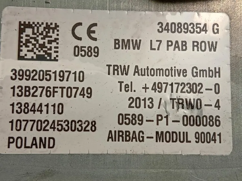 Air-bag Passeggero 34089354 G Bmw Serie 1 F20 Berlina 2012