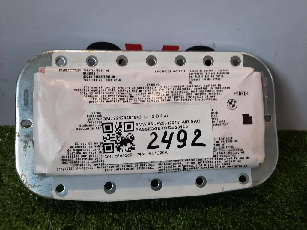Air-bag Passeggero 72129461842 Bmw X3 F25 2014