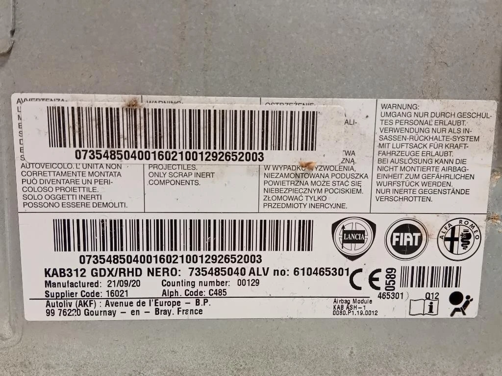 Air-bag Passeggero 735485040 Fiat 500 II 2015