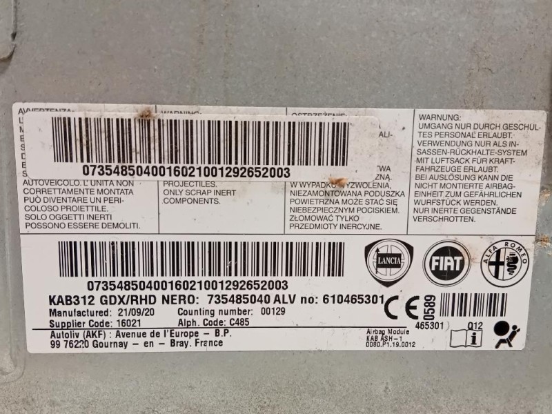 Air-bag Passeggero 735485040 Fiat 500 II 2015