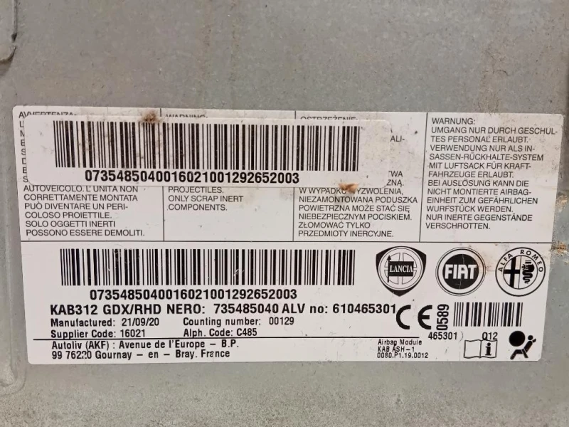 Air-bag Passeggero 735485040 Fiat 500 II 2015