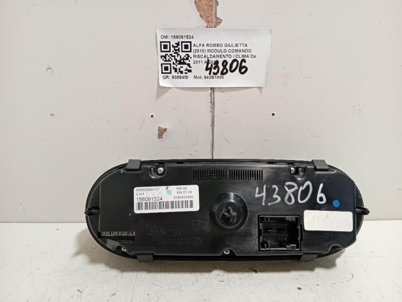 Modulo Comando Riscaldamento Clima 156091524 Alfa Romeo Giulietta 2010