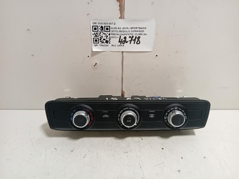 Modulo Comando Riscaldamento Clima 8V0820047D Audi A3 8VA Sportback 2012