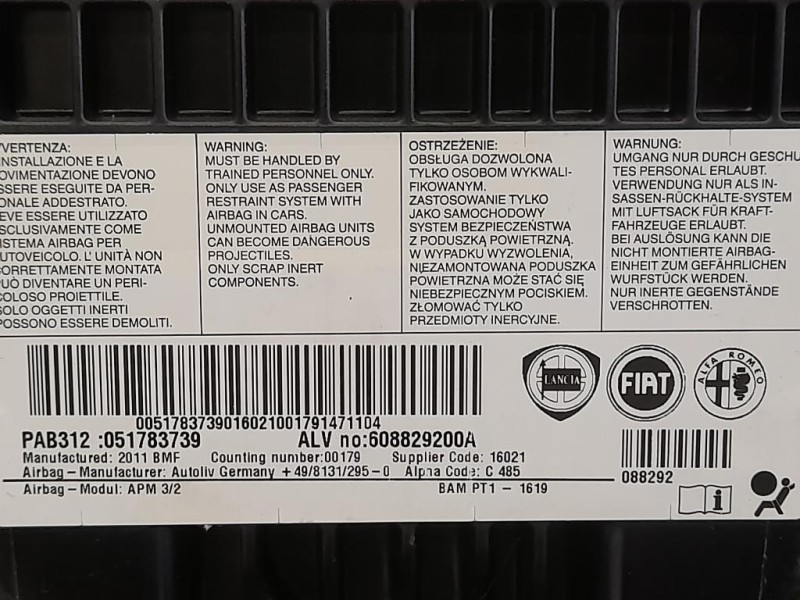 Air-bag Passeggero 608829200A Fiat 500 II 2008