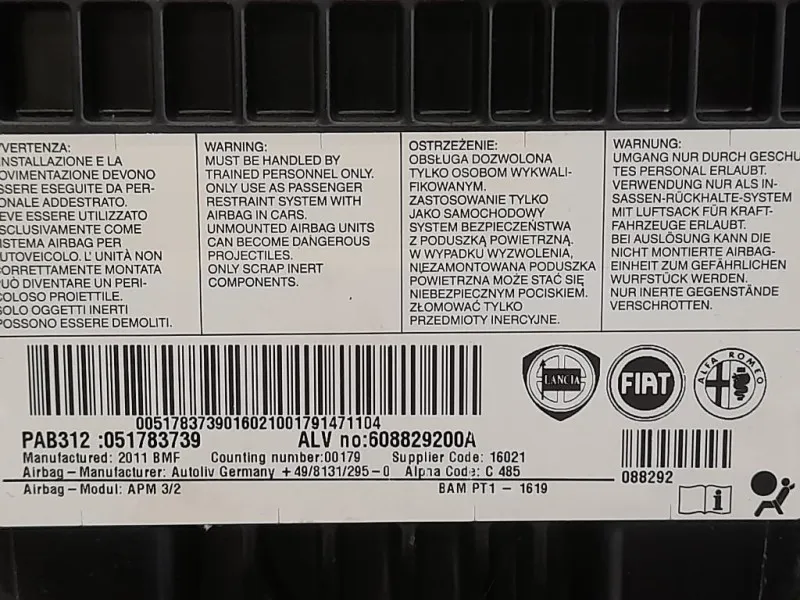 Air-bag Passeggero 608829200A Fiat 500 II 2008