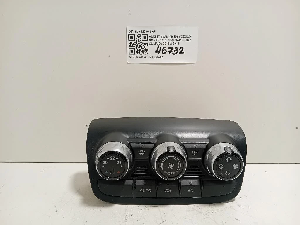 Modulo Comando Riscaldamento Clima 8J0 820 043 AF Audi TT 8J3 2010
