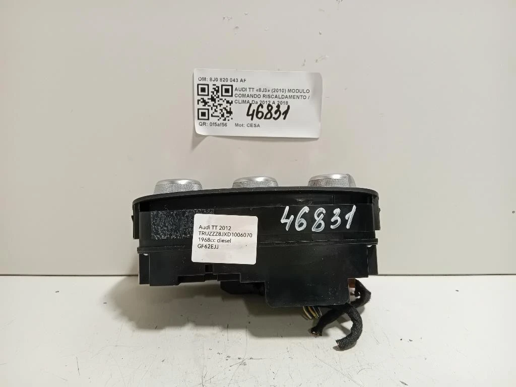 Modulo Comando Riscaldamento Clima 8J0 820 043 AF Audi TT 8J3 2010