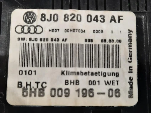 Modulo Comando Riscaldamento Clima 8J0 820 043 AF Audi TT 8J3 2010