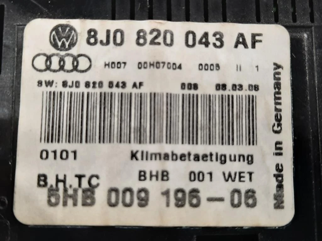 Modulo Comando Riscaldamento Clima 8J0 820 043 AF Audi TT 8J3 2010