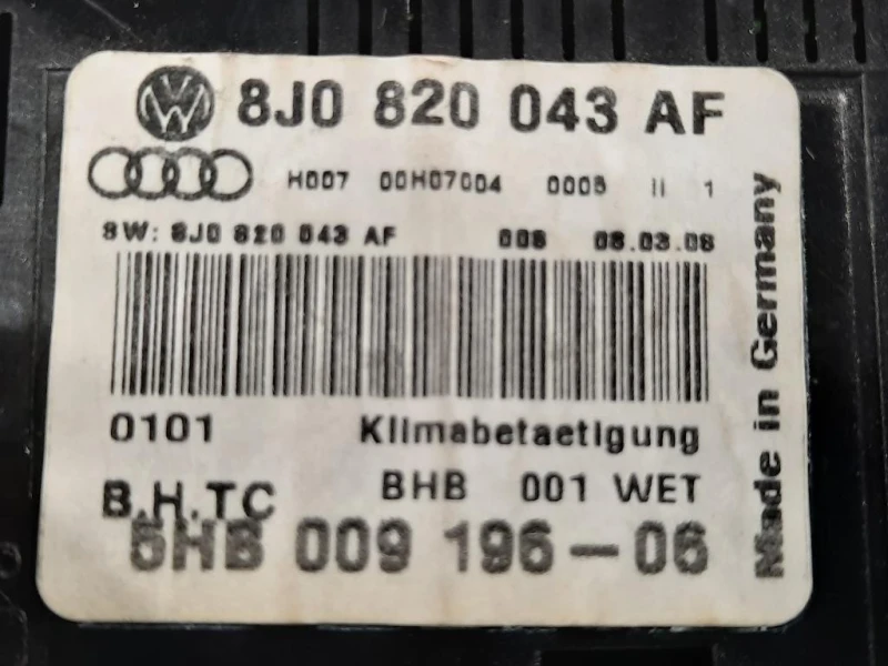 Modulo Comando Riscaldamento Clima 8J0 820 043 AF Audi TT 8J3 2010