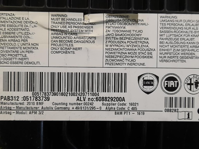 Air-bag Passeggero 608829200A Fiat 500 II 2008