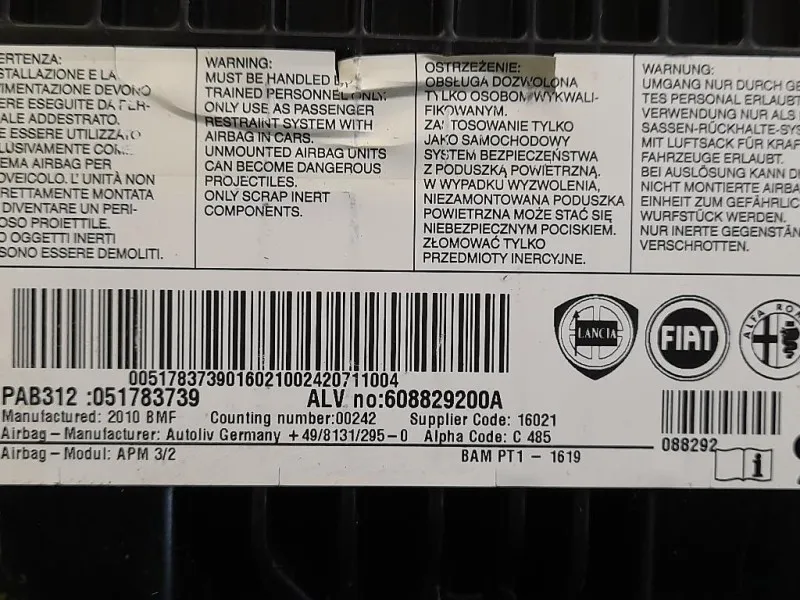 Air-bag Passeggero 608829200A Fiat 500 II 2008