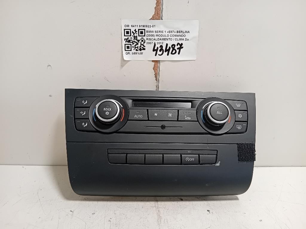 Modulo Comando Riscaldamento Clima 6411 9190922-01 Bmw Serie 1 E87 Berlina 2005