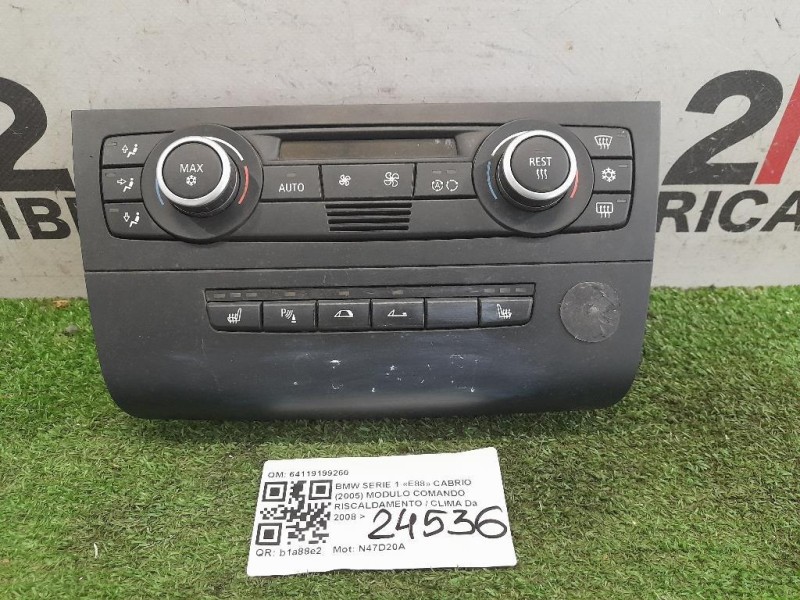 Modulo Comando Riscaldamento Clima 64119199260 Bmw Serie 1 E88 Cabrio 2005