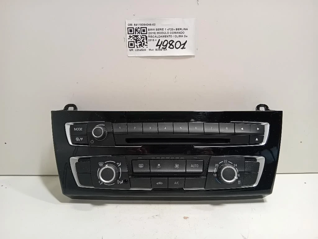 Modulo Comando Riscaldamento Clima 64119384046-02 Bmw Serie 1 F20 Berlina 2015