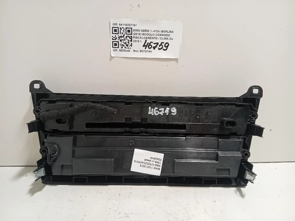 Modulo Comando Riscaldamento Clima 64119207197 Bmw Serie 1 F20 Berlina 2015