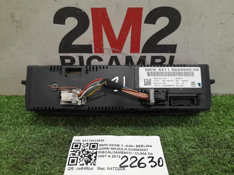 Modulo Comando Riscaldamento Clima 64119224545 Bmw Serie 3 E90 Berlina 2005