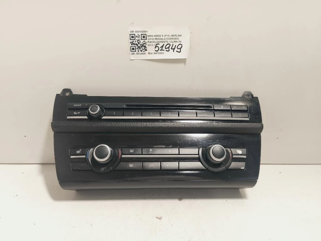 Modulo Comando Riscaldamento Clima 933182501 Bmw Serie 5 F10 Berlina 2012