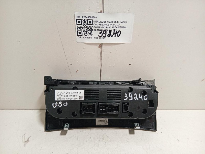 Modulo Comando Riscaldamento Clima A2049006608 Mercedes Classe E C207 Coupé 2010