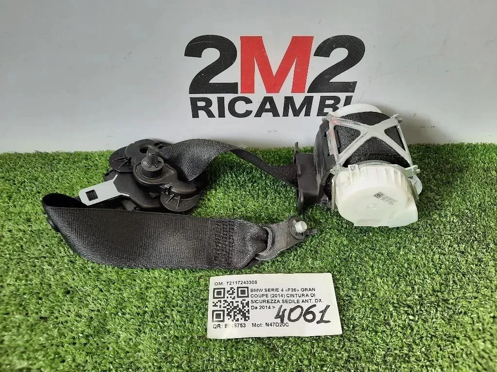 Cintura DI Sicurezza Sedile ANT DX 72117243308 Bmw Serie 4 F36 GRAN Coupe 2014