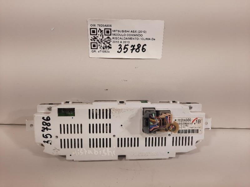 Modulo Comando Riscaldamento Clima 7820A806 Mitsubishi ASX I 2010