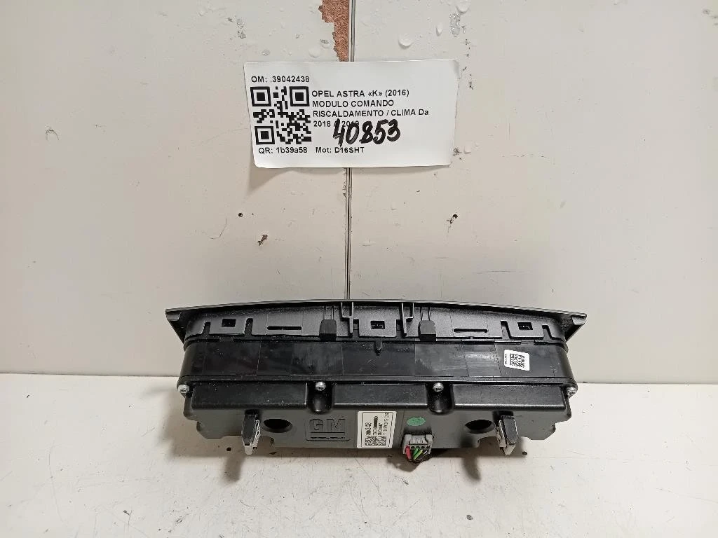 Modulo Comando Riscaldamento Clima 39042438 Opel Astra K 2016