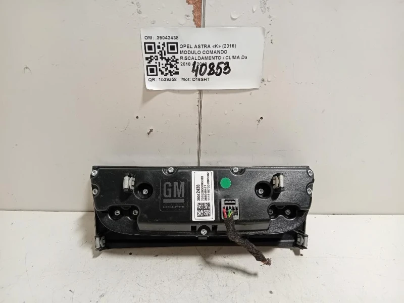 Modulo Comando Riscaldamento Clima 39042438 Opel Astra K 2016