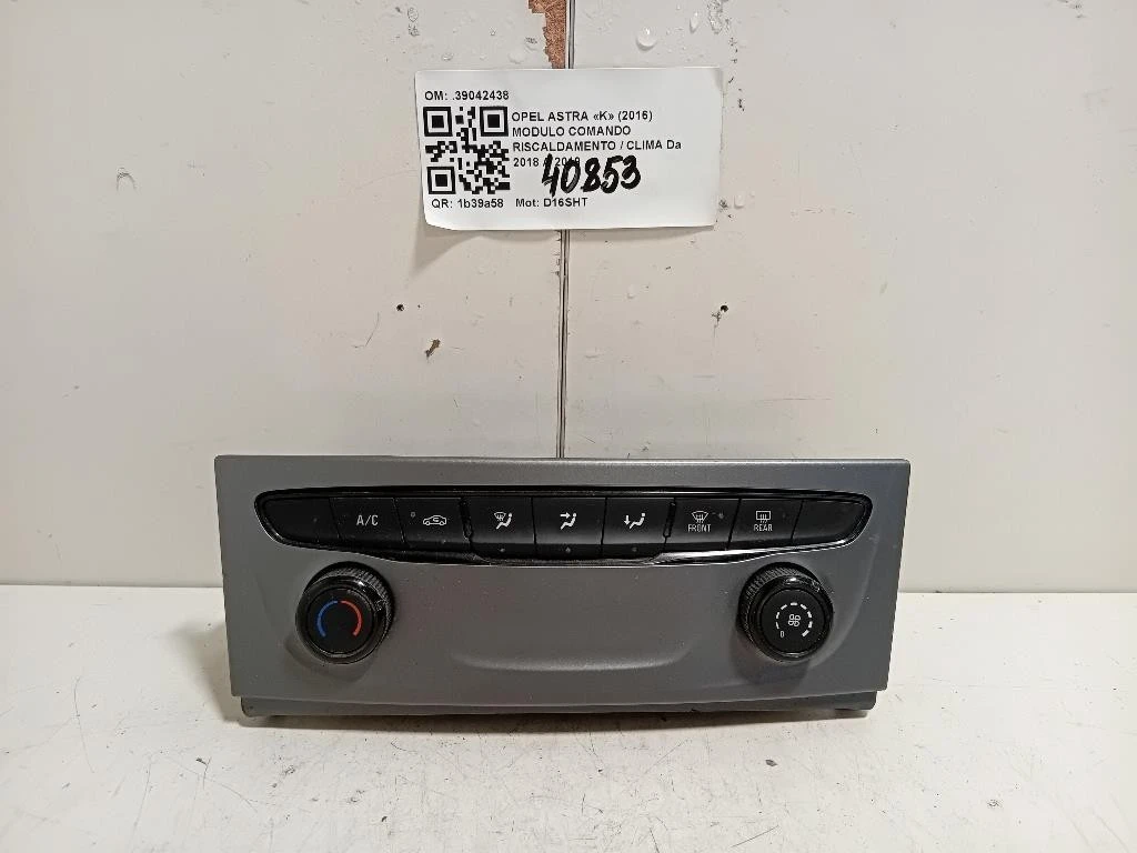 Modulo Comando Riscaldamento Clima 39042438 Opel Astra K 2016