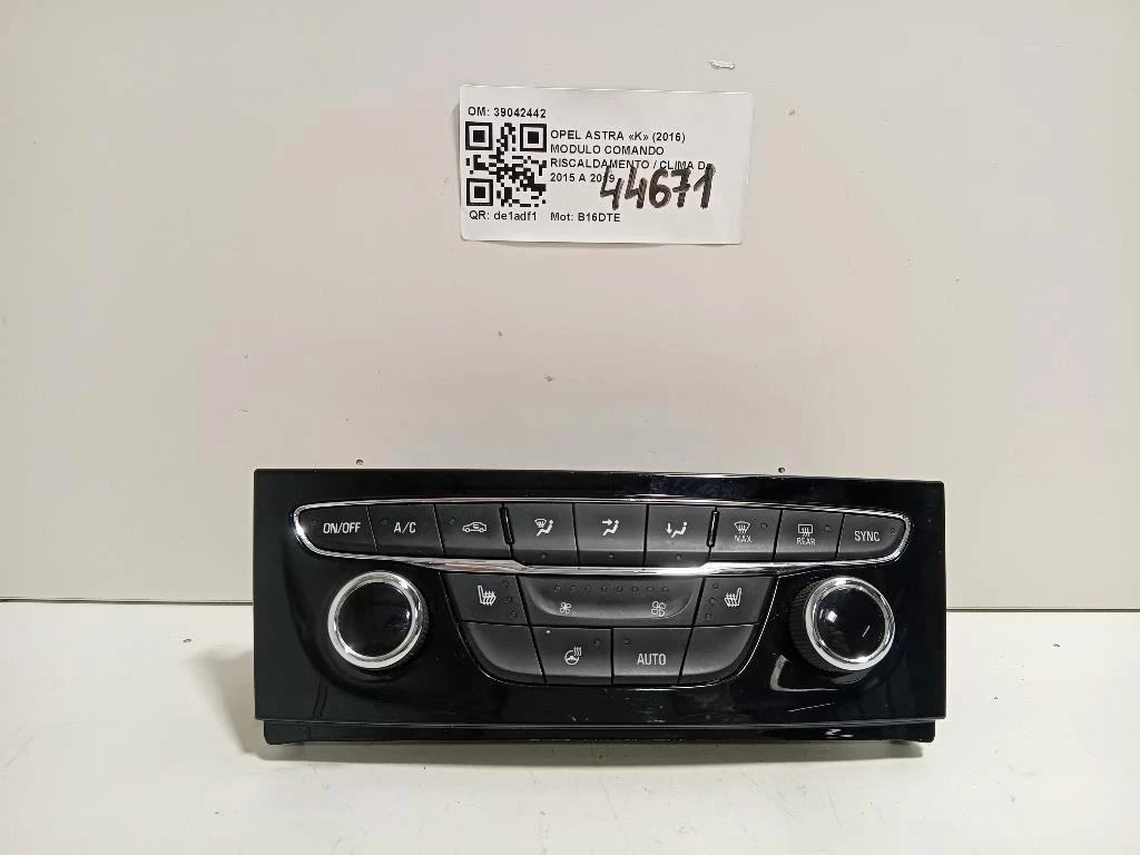 Modulo Comando Riscaldamento Clima 39042442 Opel Astra K 2016