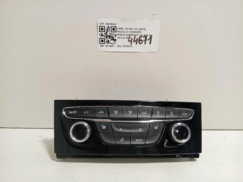 Modulo Comando Riscaldamento Clima 39042442 Opel Astra K 2016