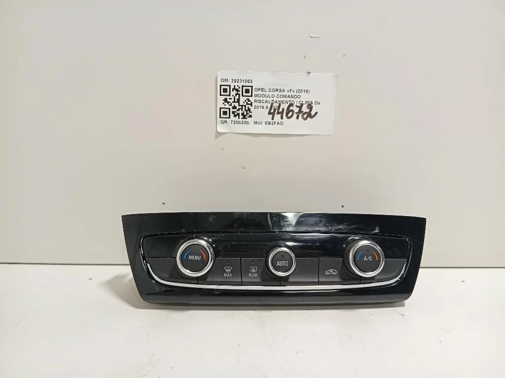 Modulo Comando Riscaldamento Clima 39231053 Opel Corsa F 2019