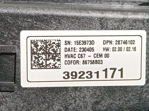 Modulo Comando Riscaldamento Clima 39231171 Opel Corsa F 2019