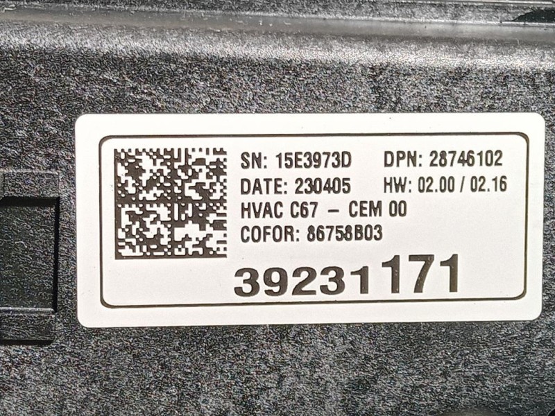 Modulo Comando Riscaldamento Clima 39231171 Opel Corsa F 2019