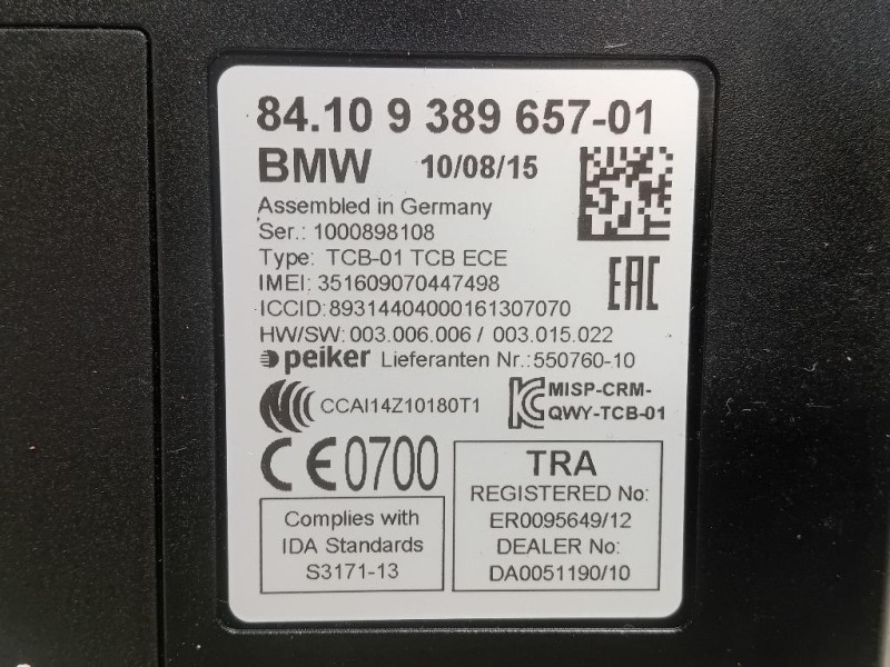 Modulo Telematico 84109389657-01 Bmw Serie 1 F20 Berlina 2015