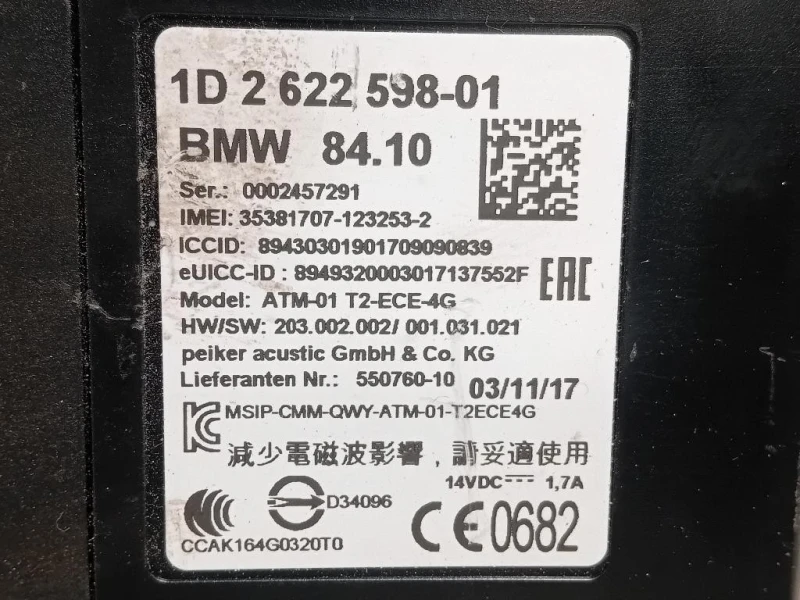 Modulo Telematico 2622598-01 Bmw Serie 1 F20 Berlina 2015