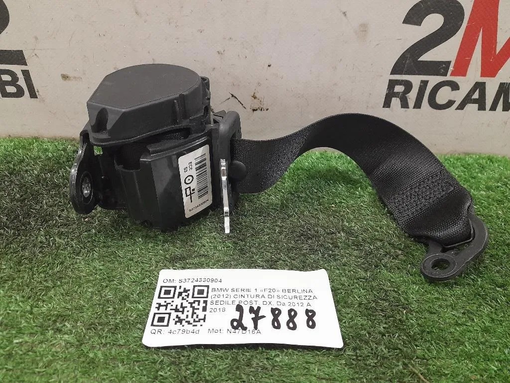 Cintura DI Sicurezza Sedile POST DX S3724330904 Bmw Serie 1 F20 Berlina 2012