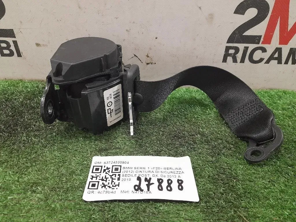 Cintura DI Sicurezza Sedile POST DX S3724330904 Bmw Serie 1 F20 Berlina 2012