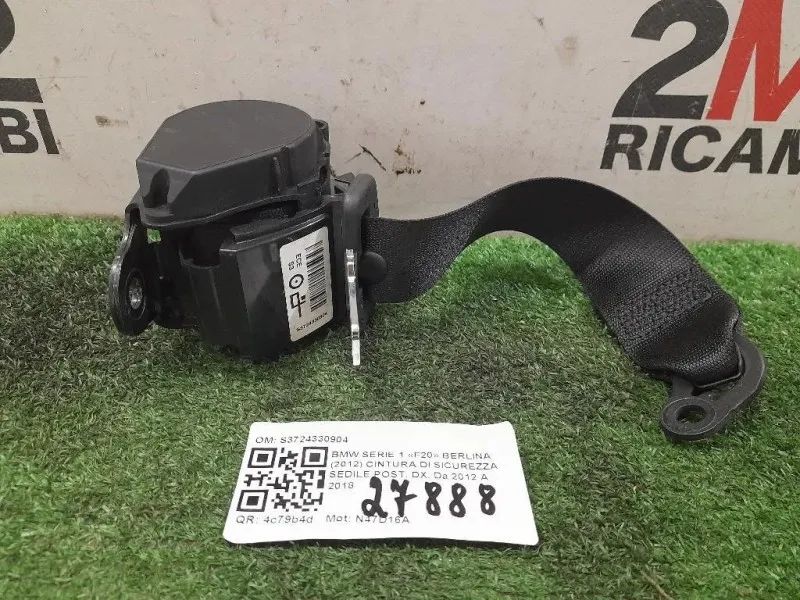 Cintura DI Sicurezza Sedile POST DX S3724330904 Bmw Serie 1 F20 Berlina 2012