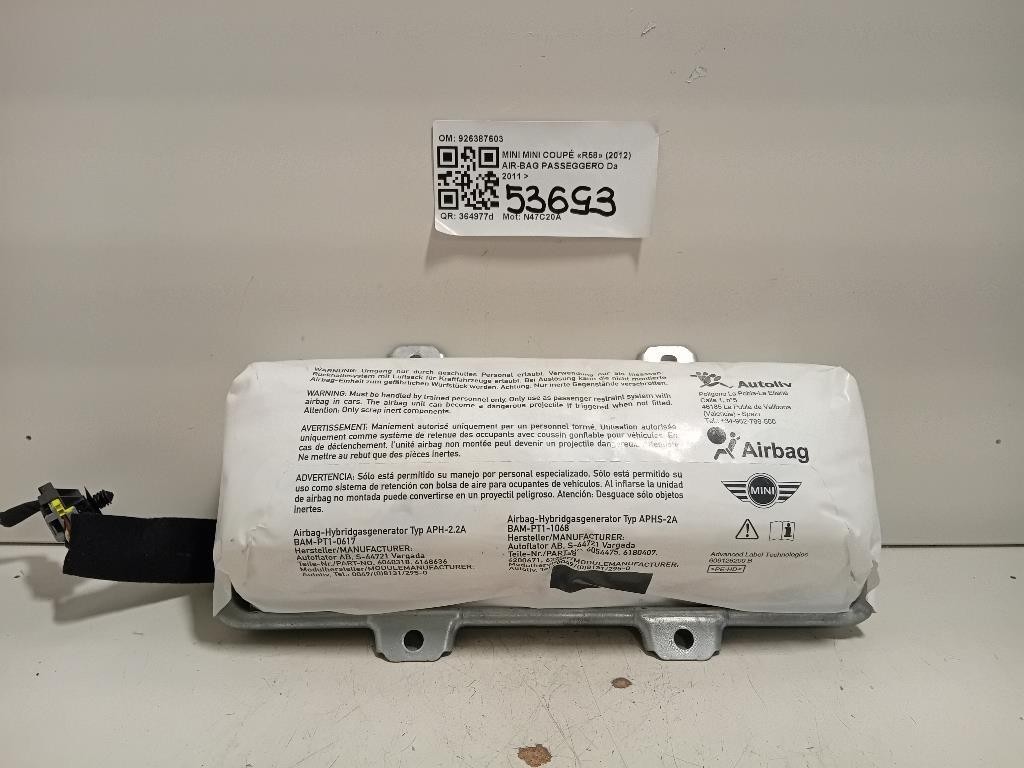 Air-bag Passeggero 926387603 Mini MINI Coupé R58 2012