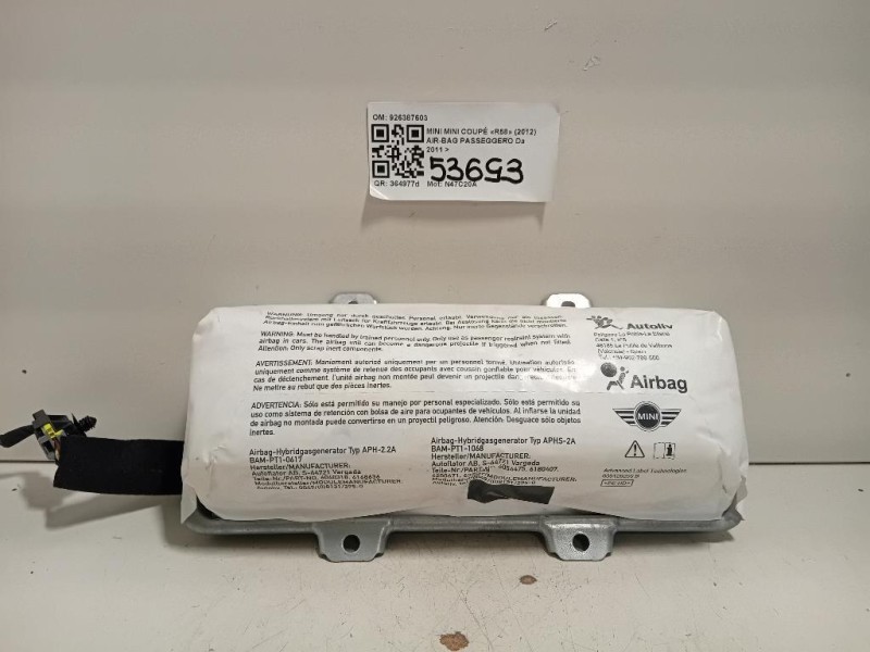 Air-bag Passeggero 926387603 Mini MINI Coupé R58 2012