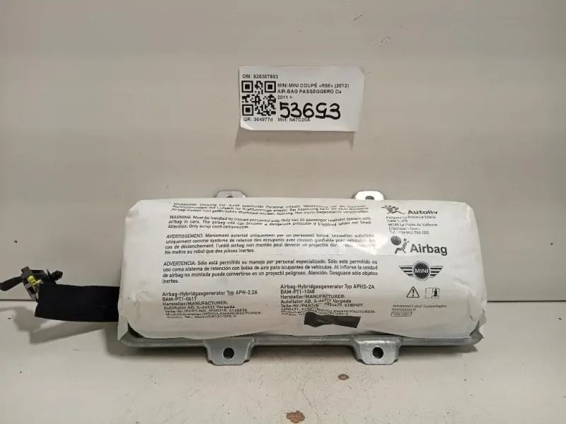 Air-bag Passeggero 926387603 Mini MINI Coupé R58 2012