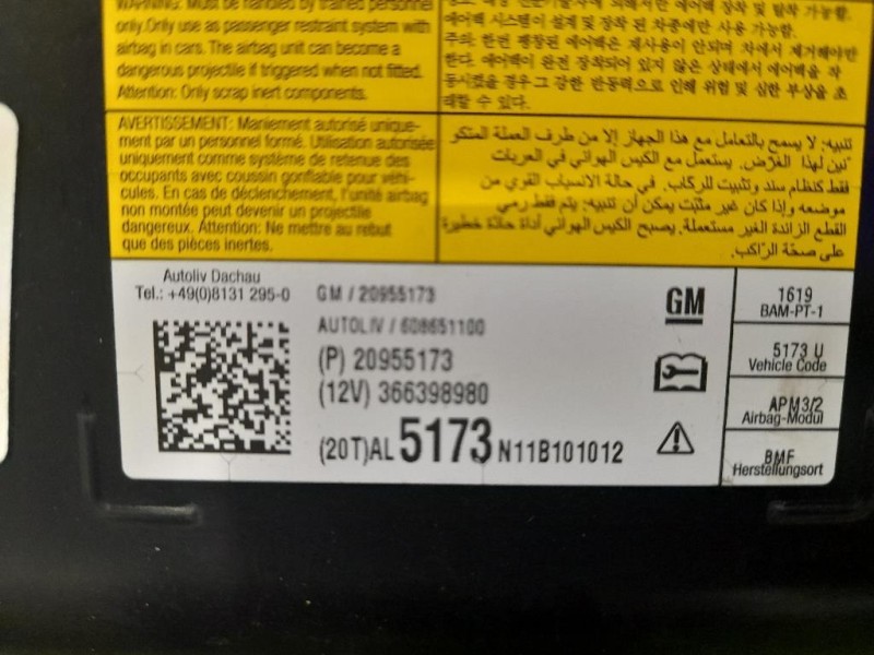 Air-bag Passeggero 20955173 Opel Insignia A 2009
