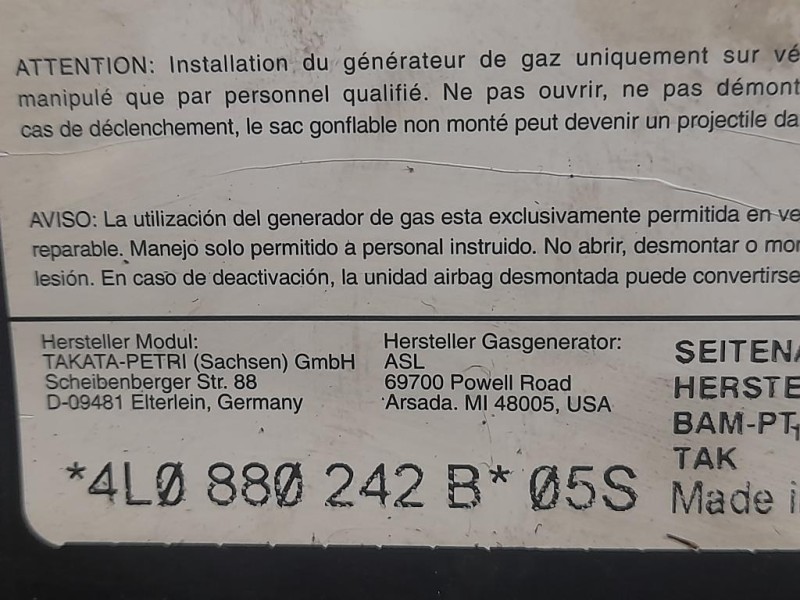 Air-bag Sedile ANT DX 4L0880242B Audi Q7 4LB 2009